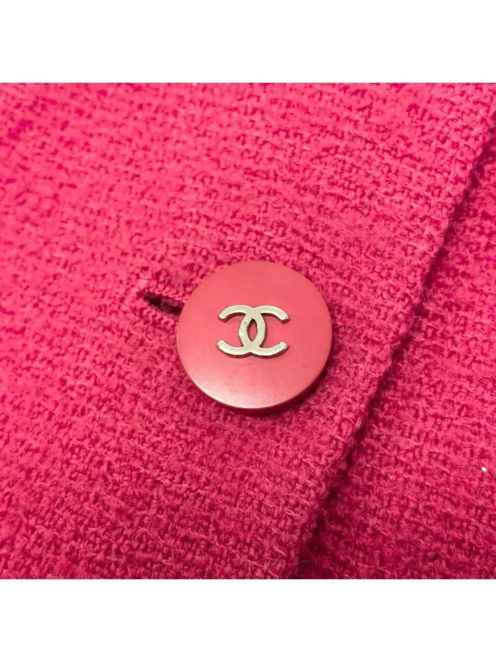 Chanel Tweed Jacket CC Logo Button 38 Pink